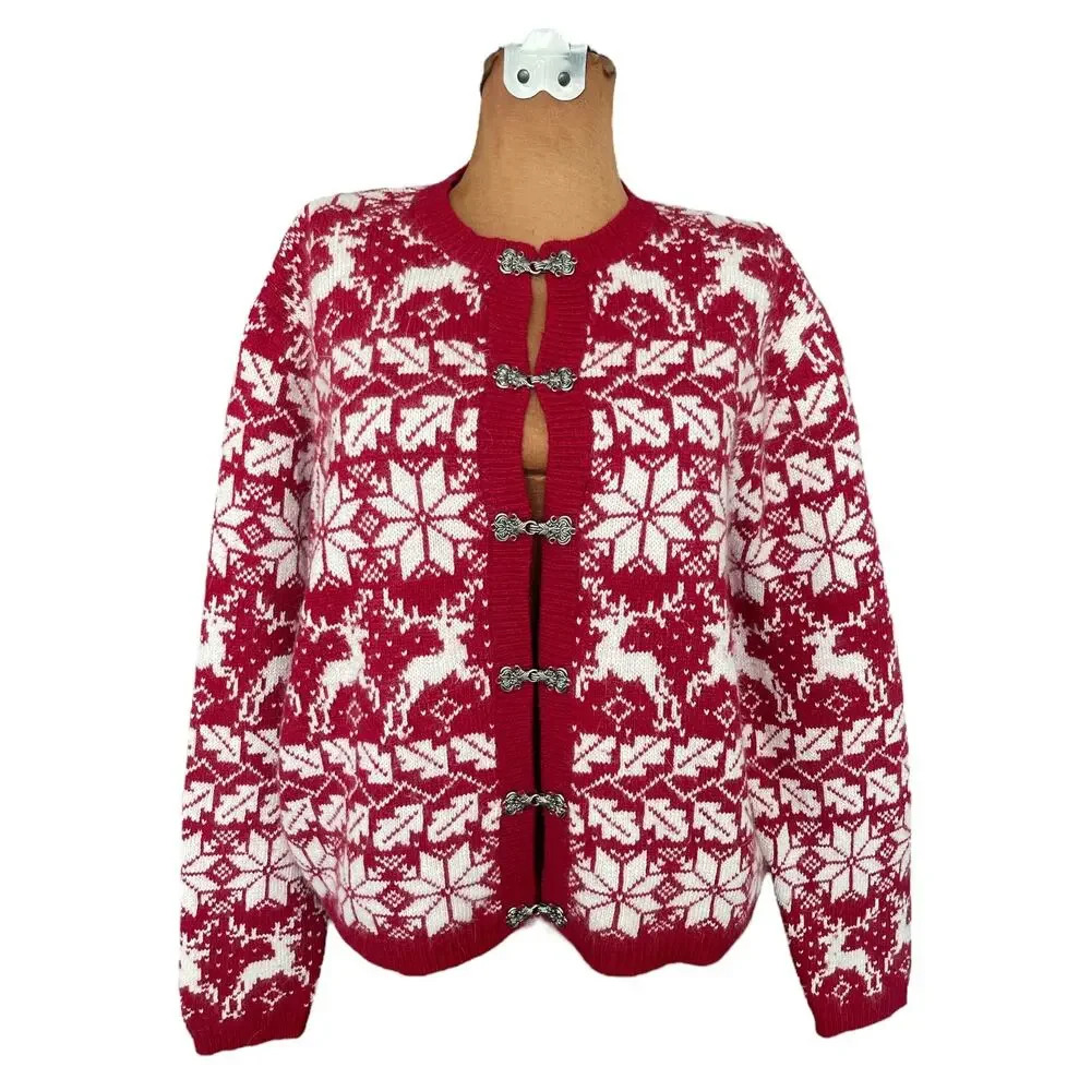 Croft & Barrow Red and White Reindeer Cardigan